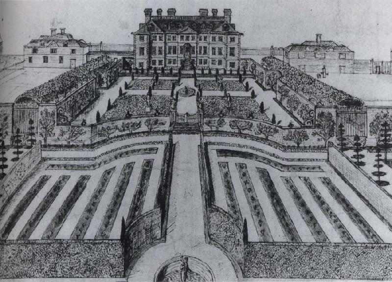 unknow artist The House and garden at Stowe,as they were before Lord Cobham-s alterations of the 1720s oil painting picture